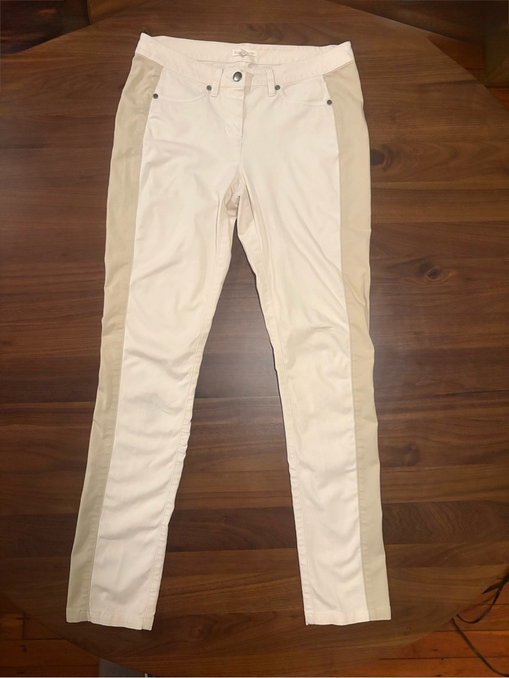 Eileen Fisher Two-Tone Cream and Tan Straight-Leg Pants